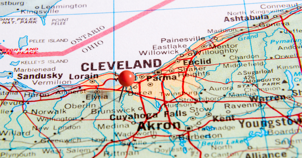 Map of Cleveland area in Ohio